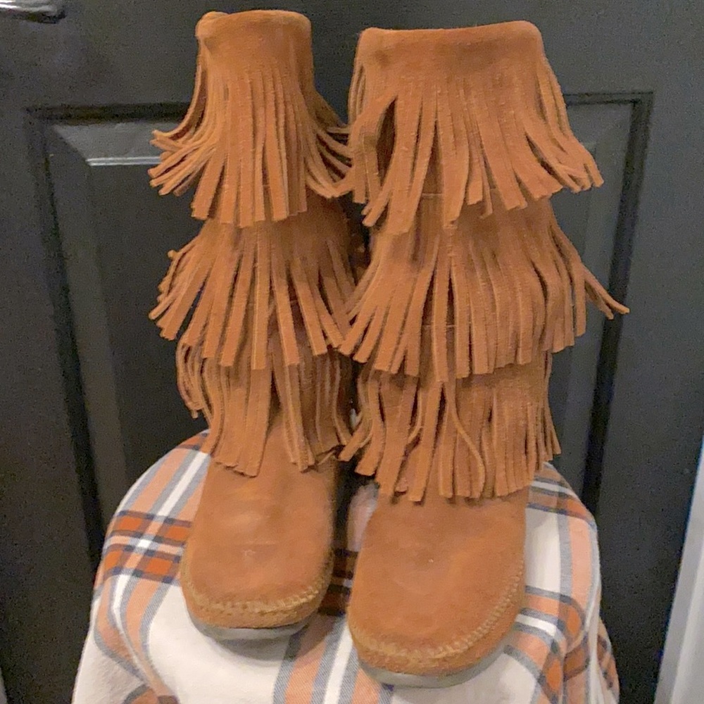 BOHO Suede Fringe Moccasin Boots